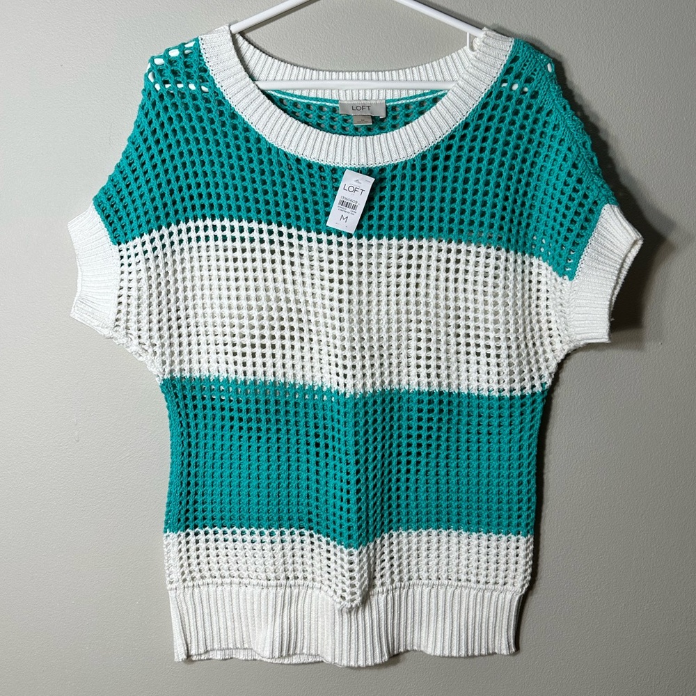 Women’s Striped Knit Short Sleeve Sweater - Medium